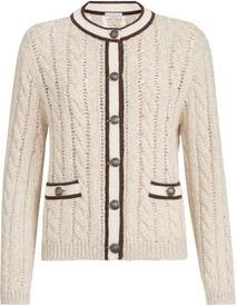 Brunello Cucinelli Soft virgin wool and cashmere diamond yarn cable knit cardigan in Cream at Nordstrom, Size Xxx-Large