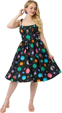Unique Vintage 1950s Cotton Swing Dress in Black/blue at Nordstrom, Size X-Large