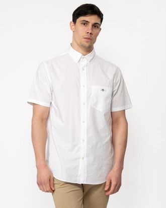 GANT Normaal Poplin Overhemd Met Korte Mouwen, Wit