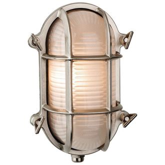 Netlighting Nautic 1 Light Outdoor Bulkhead Wall Flush Light Nickel Frosted Glass IP64 E27 in Grey