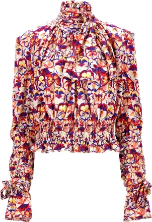 Paco Rabanne Paco Rabanne bedrukte coltrui blouse van veelkleurige viscose