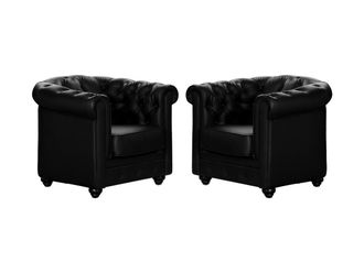 Vente-Unique Conjunto de 2 sillones CHESTERFIELD - Piel sintética - Negro