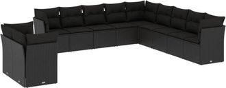 vidaXL Set De Sof&aacute;s De Jard&iacute;n 11 Pzas Y Cojines Rat&aacute;n Sint&eacute;tico Negro Vidaxl