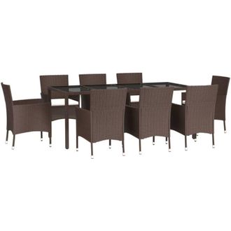 vidaXL Set Comedor Para Jard&iacute;n 9 Pzas Y Cojines Rat&aacute;n Sint&eacute;tico Marr&oacute;n Vidaxl