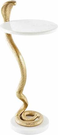 Global Interiors Design Beistelltisch Wildlife Cobra Marmor Weiss/Gold, ø 30 x 63 cm