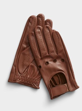 Le 31 Mens Openwork-back leather driving gloves
