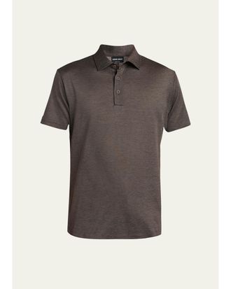 Giorgio Armani Mens Silk and Cotton Heathered Polo Shirt