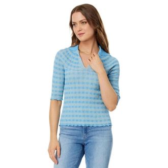 Rosetta Getty Polo Sweater Womens Blue Striped Short Sleeve Classic FROG 3