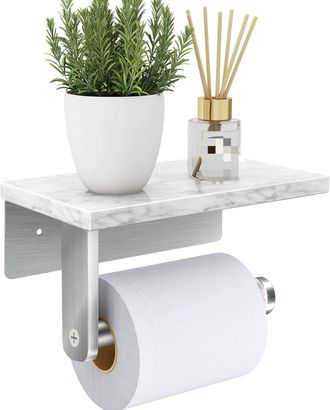 OEM Portarrollos De Papel Higi&eacute;nico De N&iacute;quel Cepillado Con Estante De M&aacute;rmol Natural, Fijaci&oacute;n Con Tornillos, Apto Para Portarrollos De Papel Higi&eacute;nico E