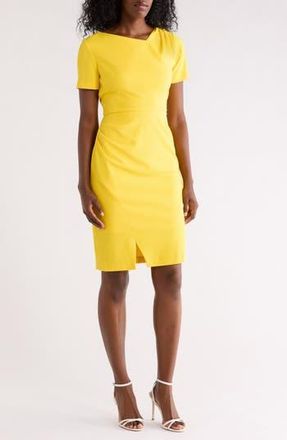 Julia Jordan Asymmetric Short Sleeve Sheath Dress in Dandelion at Nordstrom Rack, Size 2