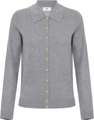 Elisabetta Franchi Gebreide Cardigan met Geribbelde Zoom - Dames - Vesten - Grijs - 2XL - Truien & Vesten