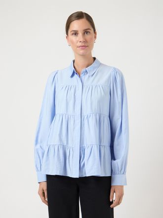 Y.A.S Langarmbluse Y.A.S YASPALA LS SHIRT S. NOOS, Damen, Gr. XL, kentucky blau, Web, Obermaterial: 87% Viskose, 13% Nylon, unifarben, regular fit normal, B
