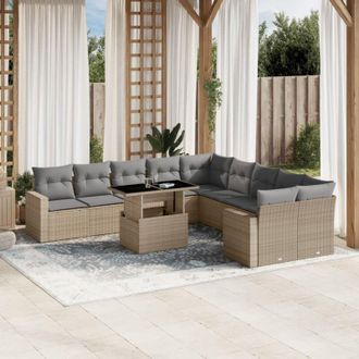 vidaXL Set De Sof&aacute;s De Jard&iacute;n 11pzas Con Cojines Rat&aacute;n Sint&eacute;tico Beige Vidaxl