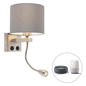 QAZQA Smart Wall Light Steel with Grey Shade Incl. Wifi A60 - Brescia