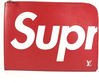 Louis Vuitton Red Color White Epi Leather Clutch Bag Pochette (Pre-Owned)