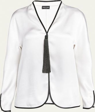Giorgio Armani Tassel Silk Blouse with Contrast Tipping