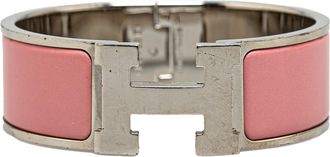 Herm&egrave;s Pink Wide Enamel Clic Clac H Bracelet PM