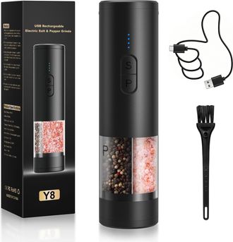 OEM Juego De Molinillo El&eacute;ctrico Autom&aacute;tico Recargable 2 En 1 Para Pimienta Y Sal Con Luz Led, Molinillo Ajustable, Gran Capacidad, Ideal Para Cocinar Y H