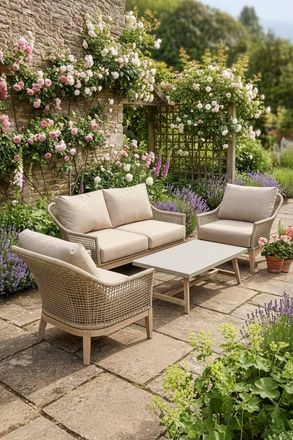 Dibor 4pc Garden Sofa Set Woven Patio Furniture with Cushions Coffee Table in Natural