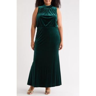 Eliza J Mock Neck Sleeveless Gown in Hunter at Nordstrom Rack, Size 14W