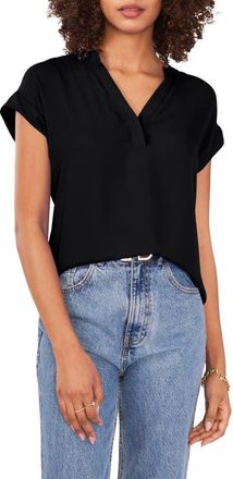 Vince Camuto Split Neck Georgette Top in Rich Black at Nordstrom, Size X-Small
