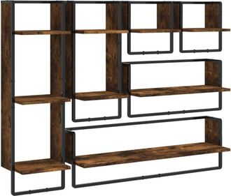 vidaXL 6 Piece Wall Shelf Set with Bars Smoked Oak Engineered Wood Vidaxl