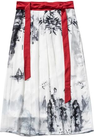 Generic Vintage Japanese Kimono Pants Men Samurai White Harem Pants Loose Elastic Waist Trousers with Belt