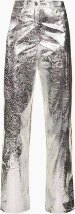 Amy Lynn Womens Lupe Metallic Patterned Straight Trousers - Silver - Size: 16/32in