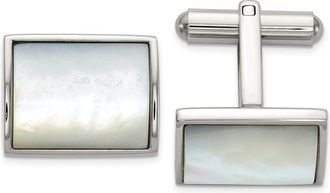 Diamond2Deal Stainless Steel Polished with Mother of Pearl Inlay Cuff Links