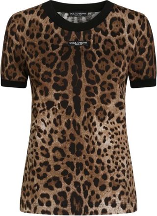Dolce & Gabbana T-shirt in Jersey con Stampa Leopardata - - Tops - Donna - Marrone - L