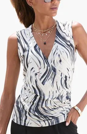 Lascana Sleeveless Wrap Look Top in Beige & Black at Nordstrom, Size 14