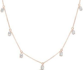 House of Brilliance 14K Rose Gold 1 3/8 Cttw Oval Lab Grown Diamond Dangle Station Necklace in Pink at Nordstrom