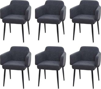 Hhg Hhg - Lote De 6 Sillas De Comedor 073, Silla Tapizada Silla De Cocina Con Reposabrazos, Tela/textil Metal Mvg, Antracita
