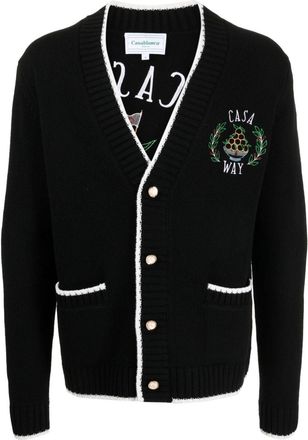 Casablanca logo-embroidered merino wool cardigan - men - Merino/Cashmere - L - Black