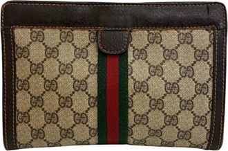 Gucci Brown Pvc Coated Canvas Clutch Bag (Pre-Owned)