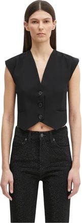 Fiorucci Geborduurd Vest - Dames - Bodywarmers - Zwart - M - Leer - Jassen