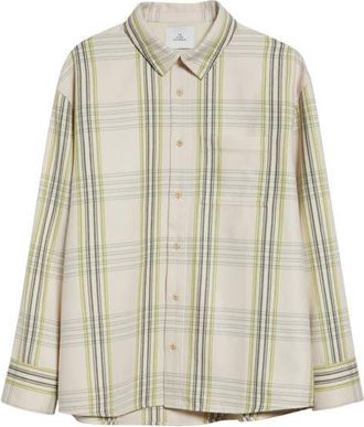 The Elder Statesman Cashlite Plaid Wool & Cashmere Overshirt in Snap Pea Plaid at Nordstrom, Size X-Large