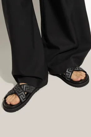 Versace Slides With Greca Pattern, Mens, Black