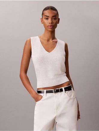 Calvin Klein Womens Linen Blend Tank Top - White/Natural - XL