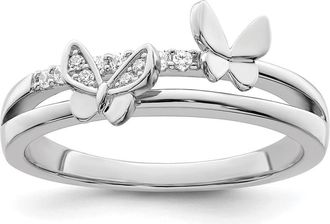 Diamond2Deal Sterling Silver Rhodium plated Cubic Zirconia Butterflies Ring