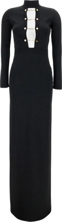 Elisabetta Franchi Viscose Knit Dress with Jewel Cufflinks - Dames - Avondkleed - Zwart - XS - Kleedjes