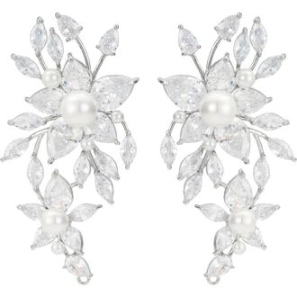 Untamed Petals Royalist Pearl and Crystal Statement Earrings in Silver at Nordstrom