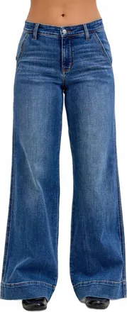Judy Blue Darcy Mid Rise Wide Leg Trouser Jeans In Medium Vintage Blue
