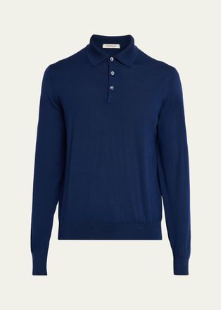 Fioroni Cashmere Mens Merino Wool Knit Long-Sleeve Polo Shirt