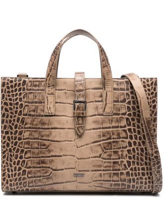 Emporio Armani crocodile-effect tote bag - men - Polyester/Bovine Leather - One Size - Neutrals