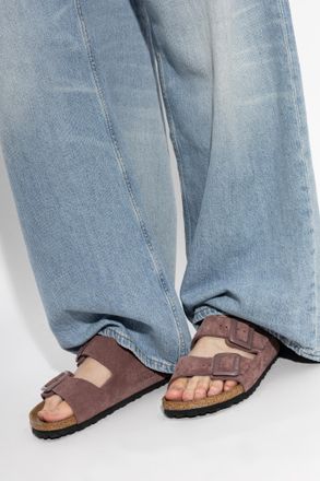 Birkenstock Arizona Cushion Buckle Suede Slides, Womens, Pink
