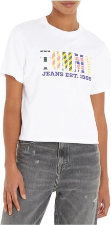 Tommy Hilfiger Wit T-shirt met korte mouwen en Tommy Jeans-print - Dames - T-shirts - Wit - XS - Katoen - Tops