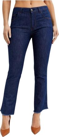 Fay Donkerblauwe Jeans met Rafels - Dames - Bootcut Jeans - Blauw - W27 - Katoen - Jeans