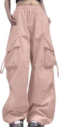 Generic 2025 Trousers Cargo Pants Woman Relaxed Fit Baggy Clothes Black Pants High Waist Zipper Slim Drawstring Waist with Pockets Loose Plus Size (XXXL)