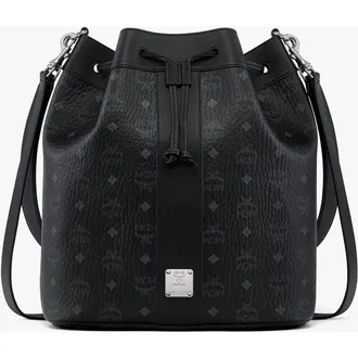 MCM Large Dessau Drawstring Bag in Visetos in Black at Nordstrom